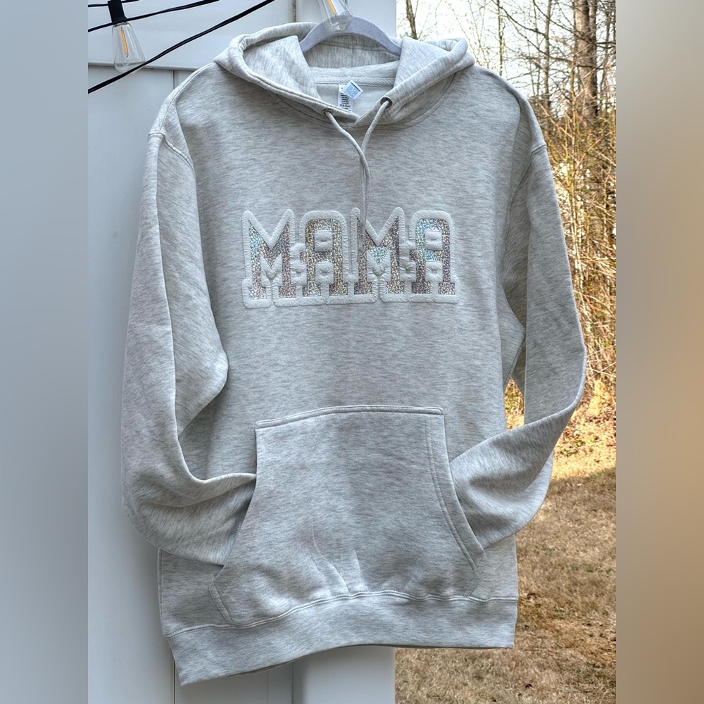 Heather Gray Hoodie with 'MAMA'